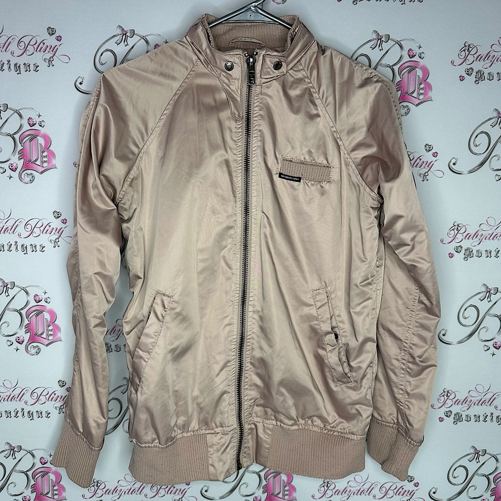 Members only USA jacket coat shiny shimmer tan blush zip up pockets luxury